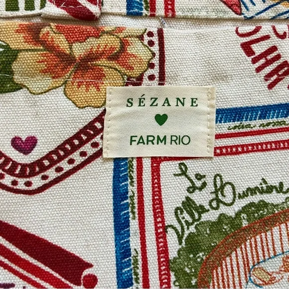 FARM RIO x SEZANE CROISSANT PRINT OVERSIZED CANVAS TOTE - Picture 4 of 7